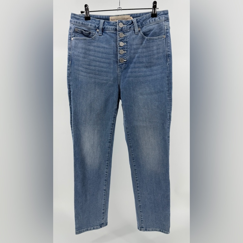 Soft Surroundings Light Wash High Rise Button Fly Ankle Jeans, Women's 10
